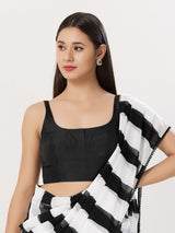 Black cotton silk sleeveless square neck blouse