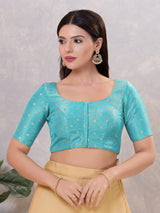 Light blue silk zari work front open blouse