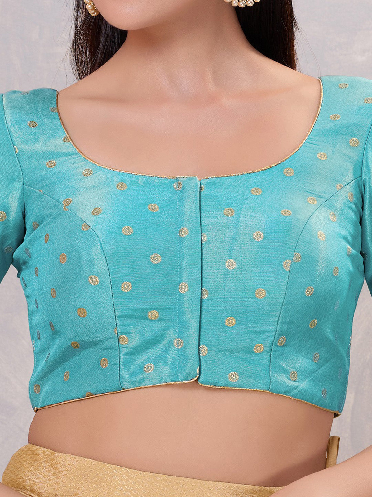 Light blue silk zari work front open blouse