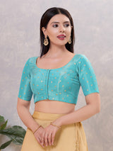 Light blue silk zari work front open blouse