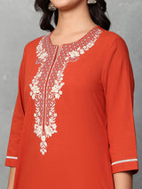 Orange silk straight cut kurti set