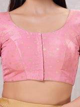 Light pink silk zari front open blouse