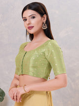 Pista green silk zari work blouse