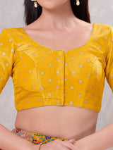 Mustard yellow silk zari front open blouse