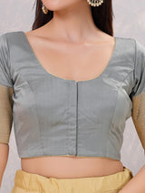 Grey silk zari work front open blouse