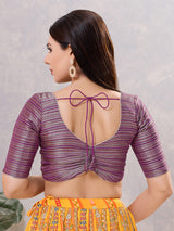 Purple zari silk front open round neck blouse