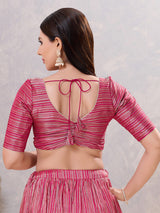 South pink zari silk round neck elbow sleeve blouse