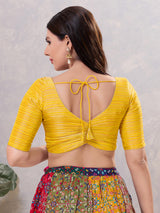Mustard yellow zari silk front open blouse