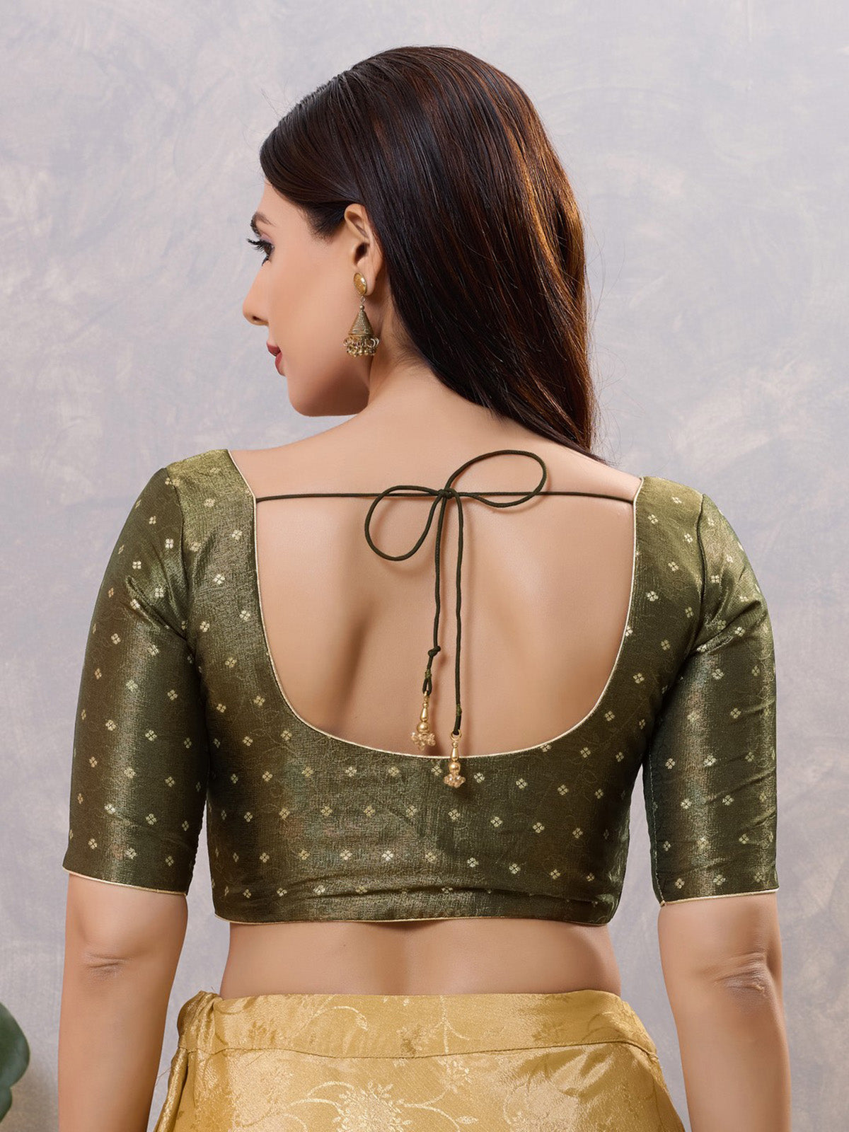 Mehendi green zari silk round neck blouse