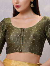 Mehendi green zari silk round neck blouse