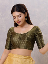Mehendi green zari silk round neck blouse