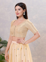 Gold zari silk front open elbow sleeve blouse