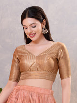 Copper gold zari jacquard V neck blouse