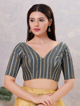 Grey zari cotton blend back open blouse