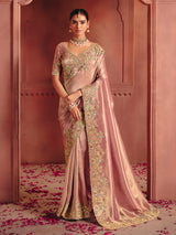 Onion pink wedding saree with ornate handcrafted elegance