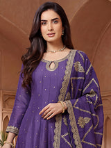 Purple silk pakistani style anarkali palazzo suit for women