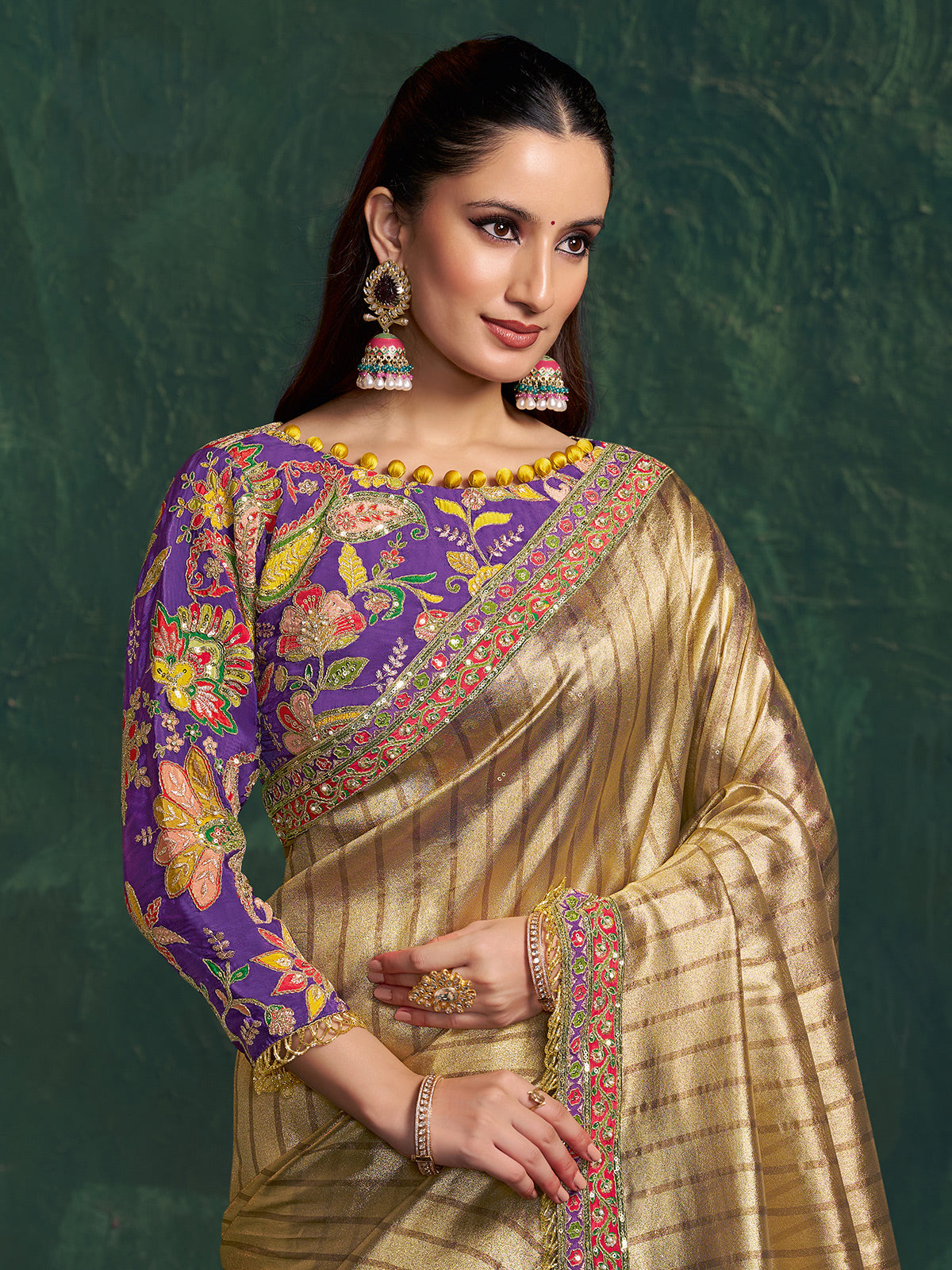 Golden embellished kanjivaram zari tissue silk saree