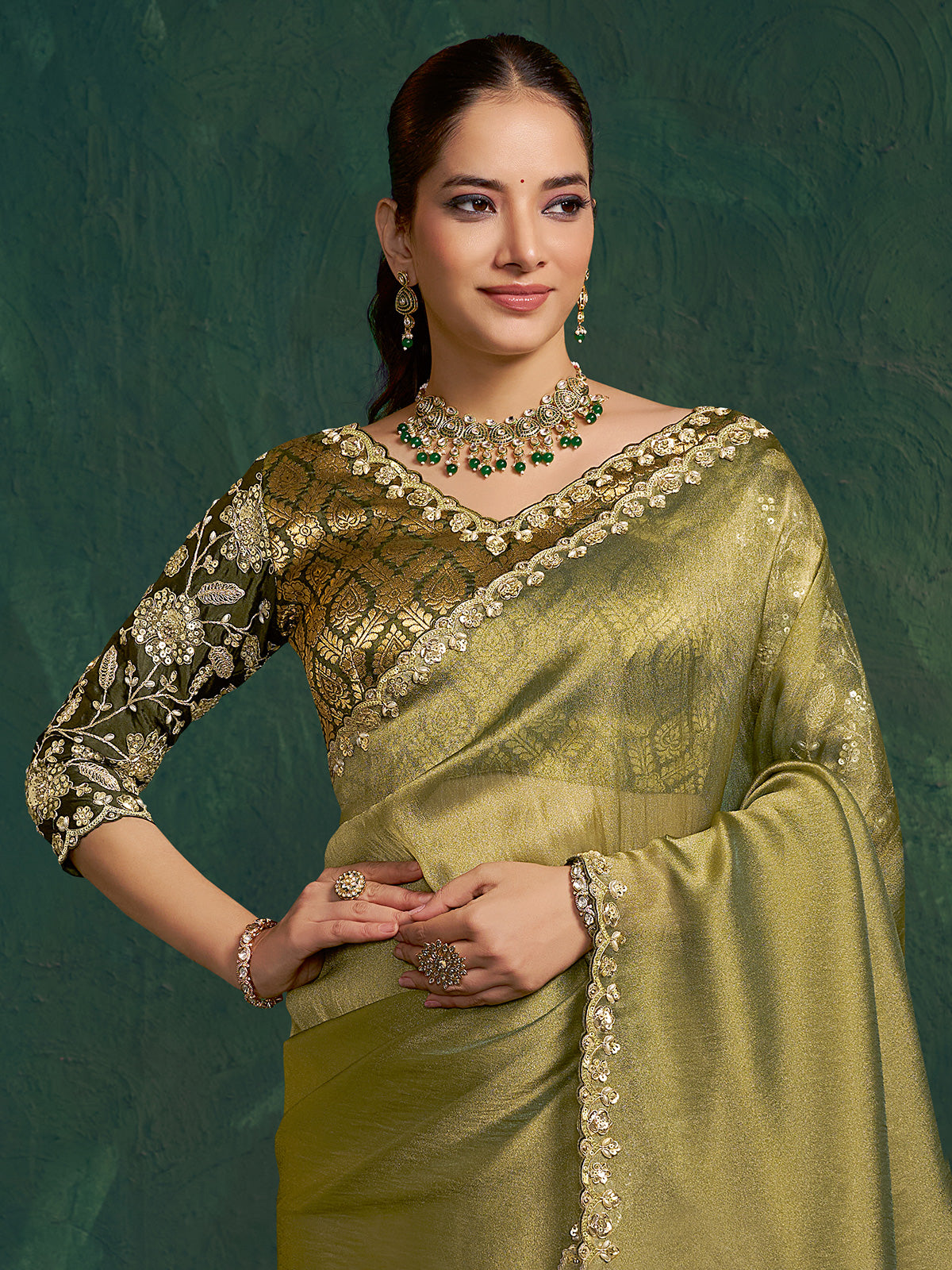 Mehendi green zari tissue silk saree