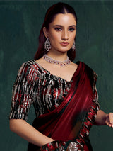 Maroon shaded satin silk party saree