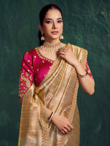 Pastel peach kanjivaram zari tissue silk saree