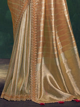Pastel peach kanjivaram zari tissue silk saree