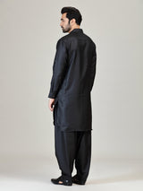 Black plain pathani kurta suit for men