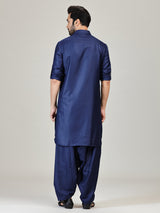 Navy plian pathani kurta suit in cotton silk