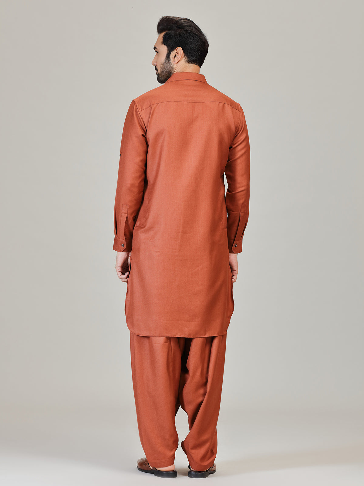 Rust orange eid special cotton silk pathani kurta suit