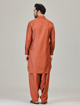 Rust orange eid special cotton silk pathani kurta suit