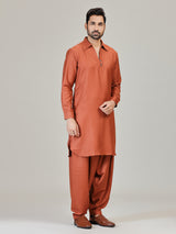 Rust orange eid special cotton silk pathani kurta suit