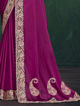 Purple crepe georgette silk festive saree