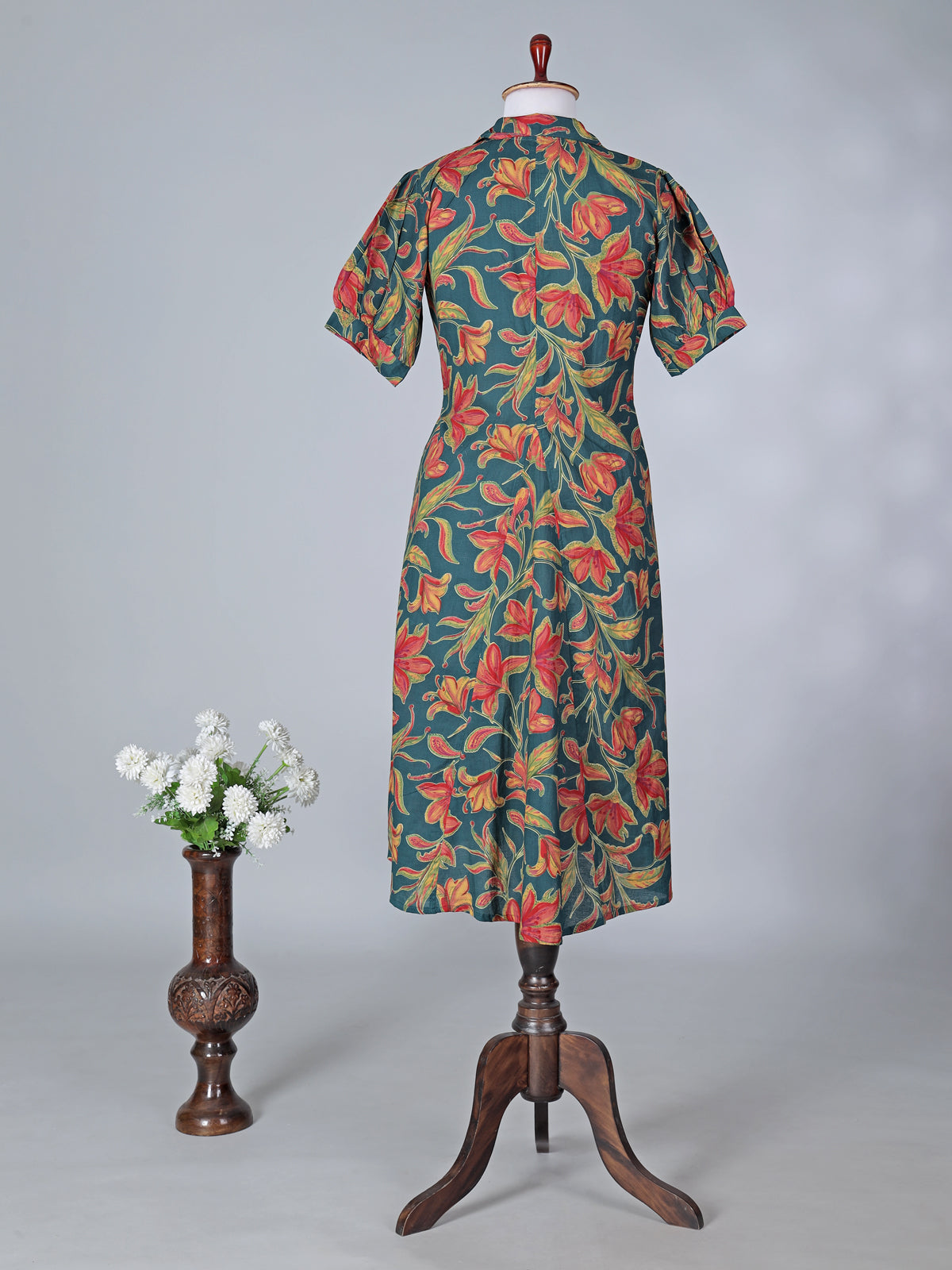 Green floral printed cotton silk kurti for women casual wear
