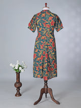 Green floral printed cotton silk kurti for women casual wear