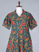 Green floral printed cotton silk kurti for women casual wear
