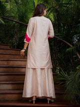 Cream printed crepe silk palazzo kurti set