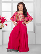 Rani pink jacket style palazzo suit for girls