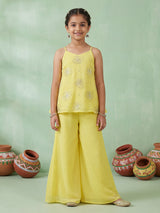 Light yellow festive wear palazzo suit in soft georgette