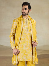 Yellow rayon silk kurta pajama wth dupatta