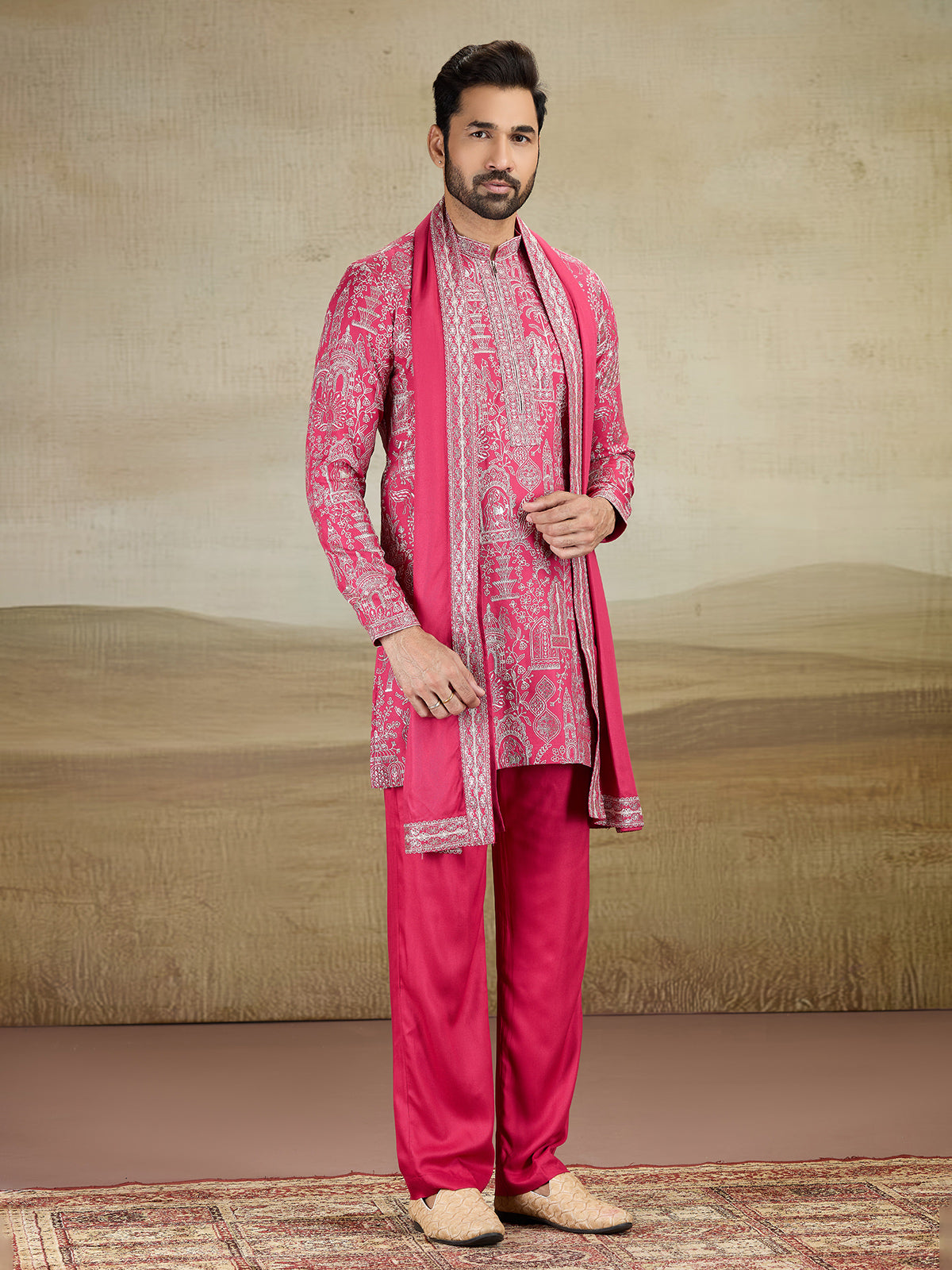 Magenta wedding wear kurta pajama rayon silk