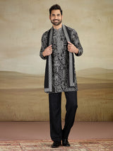 Black rayon silk kurta pajama with dupatta