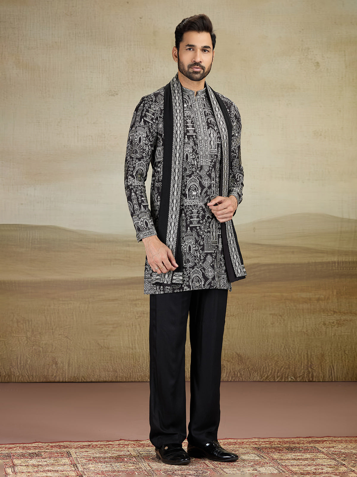 Black rayon silk kurta pajama with dupatta