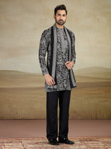 Black rayon silk kurta pajama with dupatta