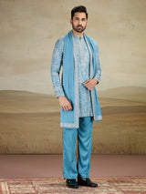 Sky blue rayon silk kurta pajama with dupatta