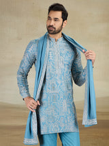 Sky blue rayon silk kurta pajama with dupatta