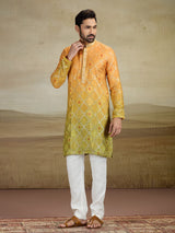 Yellow haldi wear jacquard silk kurta pajama