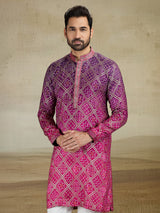 Pink jacquard silk shaded kurta pajama
