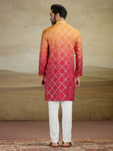 Red shaded jacquard silk kurta pajama with print