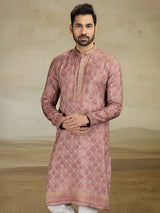 Light brown printed kurta suit in viscose silk