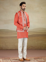 Rust orange linen waistcoat set with embroidery
