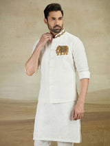Off white linen waistcoat set for wedding wear